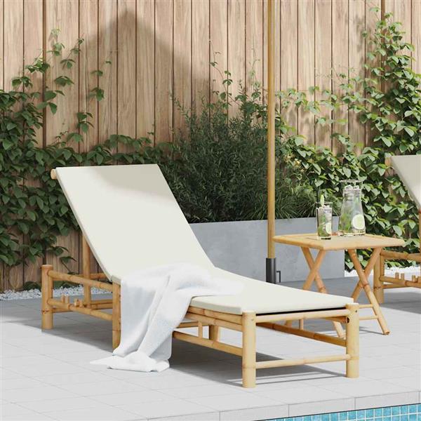 Grote foto vidaxl ligstoel met kussens 55x199x30 cm bamboe tuin en terras tuinmeubelen