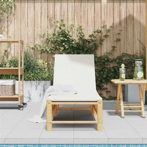 Grote foto vidaxl ligstoel met kussens 55x199x30 cm bamboe tuin en terras tuinmeubelen