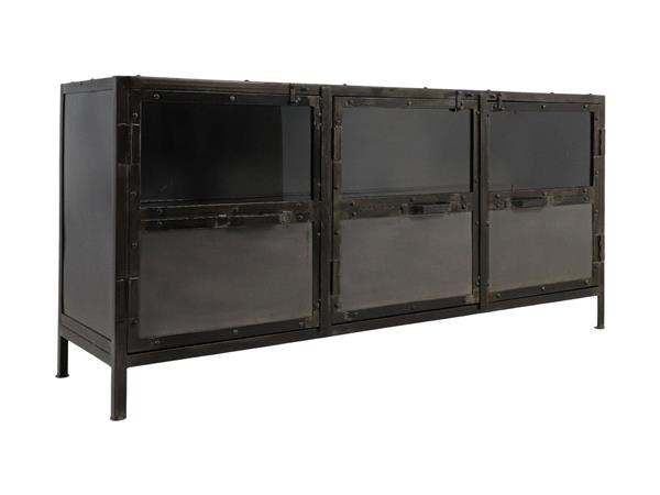 Grote foto dressoir brooklyn 150x40x70 cm grijs metaal en glas huis en inrichting eettafels