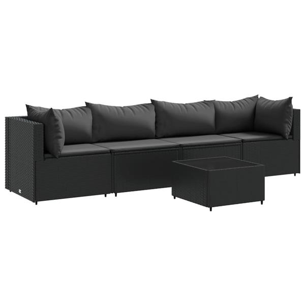 Grote foto vidaxl 5 delige loungeset met kussens poly rattan zwart tuin en terras tuinmeubelen