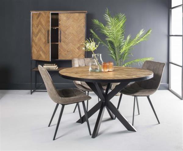 Grote foto eettafel accent rond 130 cm teakhout visgraat motief huis en inrichting eettafels