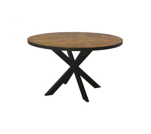 Grote foto eettafel accent rond 130 cm teakhout visgraat motief huis en inrichting eettafels