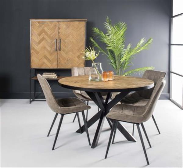 Grote foto eettafel accent rond 130 cm teakhout visgraat motief huis en inrichting eettafels