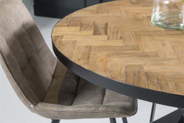 Grote foto eettafel accent rond 130 cm teakhout visgraat motief huis en inrichting eettafels