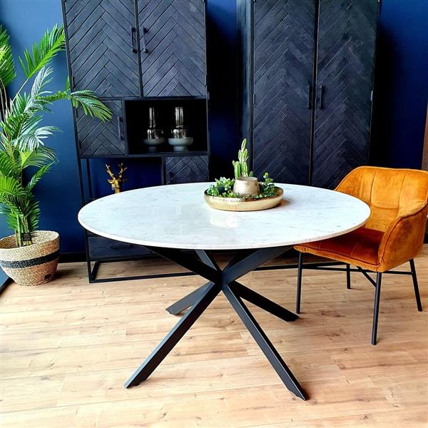Grote foto eettafel rond lynn marmer wit 130 cm huis en inrichting eettafels