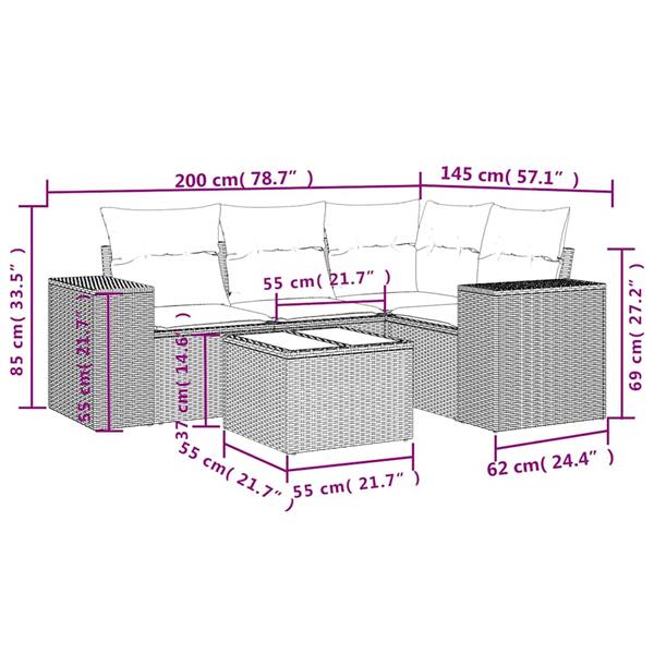 Grote foto vidaxl 5 delige loungeset met kussens poly rattan lichtgrijs tuin en terras tuinmeubelen