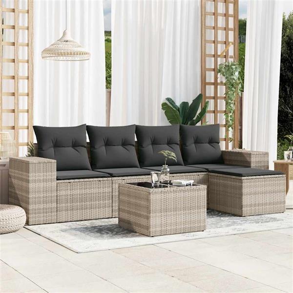 Grote foto vidaxl 6 delige loungeset met kussens poly rattan lichtgrijs tuin en terras tuinmeubelen
