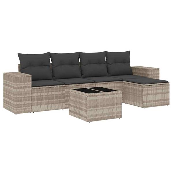 Grote foto vidaxl 6 delige loungeset met kussens poly rattan lichtgrijs tuin en terras tuinmeubelen