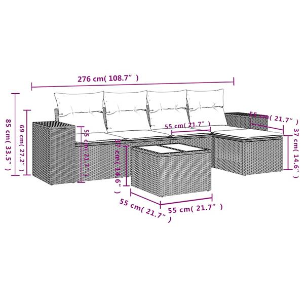 Grote foto vidaxl 6 delige loungeset met kussens poly rattan lichtgrijs tuin en terras tuinmeubelen