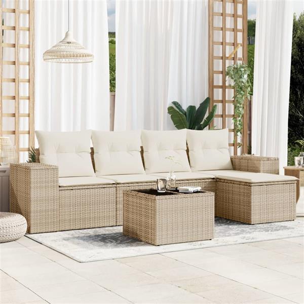 Grote foto vidaxl 6 delige loungeset met kussens poly rattan beige tuin en terras tuinmeubelen