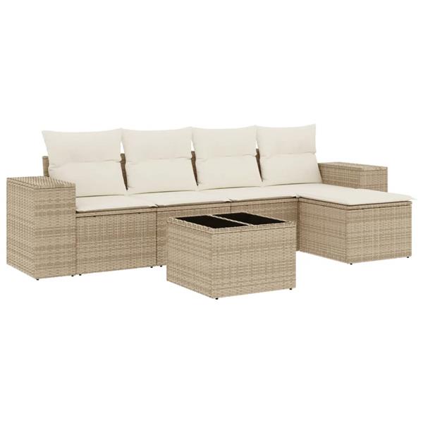 Grote foto vidaxl 6 delige loungeset met kussens poly rattan beige tuin en terras tuinmeubelen