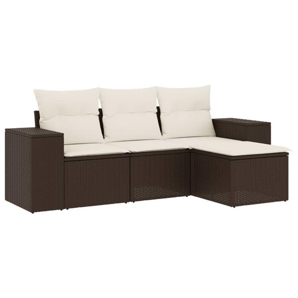 Grote foto vidaxl 4 delige loungeset met kussens poly rattan bruin tuin en terras tuinmeubelen