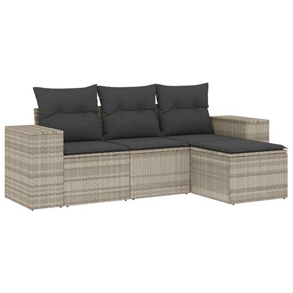 Grote foto vidaxl 4 delige loungeset met kussens poly rattan lichtgrijs tuin en terras tuinmeubelen