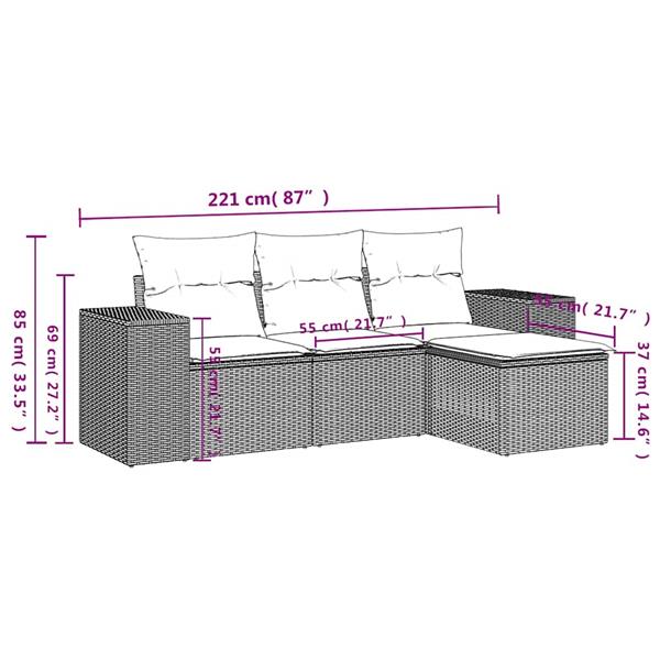 Grote foto vidaxl 4 delige loungeset met kussens poly rattan lichtgrijs tuin en terras tuinmeubelen