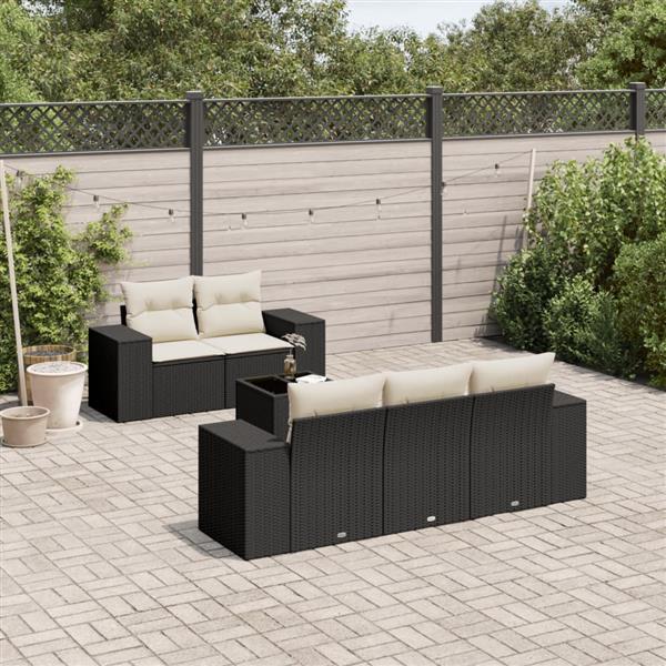 Grote foto vidaxl 6 delige loungeset met kussens poly rattan zwart tuin en terras tuinmeubelen