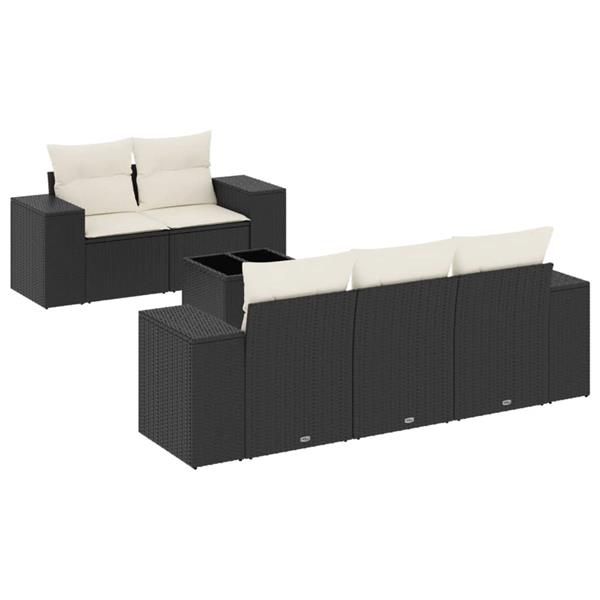 Grote foto vidaxl 6 delige loungeset met kussens poly rattan zwart tuin en terras tuinmeubelen
