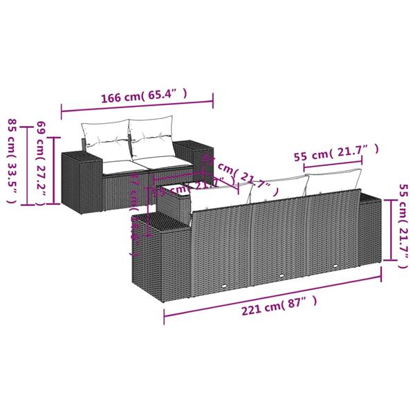 Grote foto vidaxl 6 delige loungeset met kussens poly rattan zwart tuin en terras tuinmeubelen