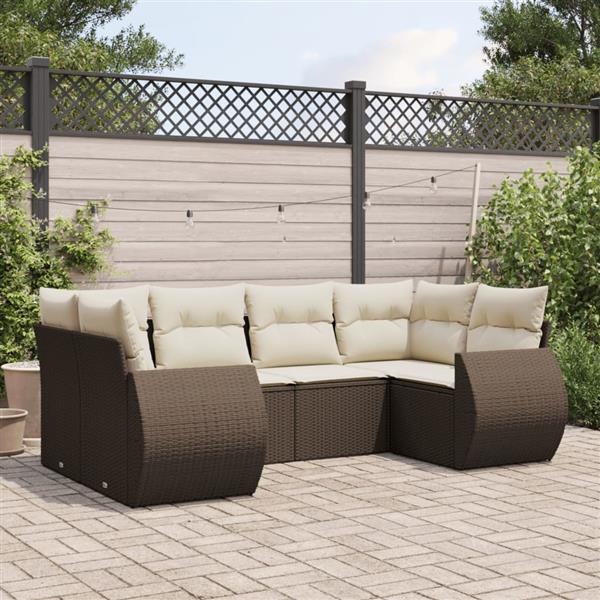Grote foto vidaxl 6 delige loungeset met kussens poly rattan bruin tuin en terras tuinmeubelen
