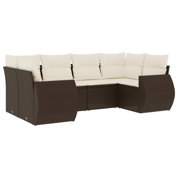 Grote foto vidaxl 6 delige loungeset met kussens poly rattan bruin tuin en terras tuinmeubelen
