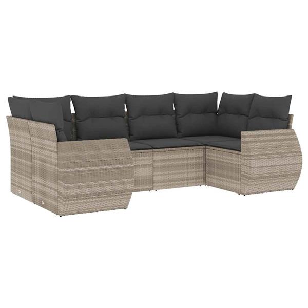 Grote foto vidaxl 6 delige loungeset met kussens poly rattan lichtgrijs tuin en terras tuinmeubelen
