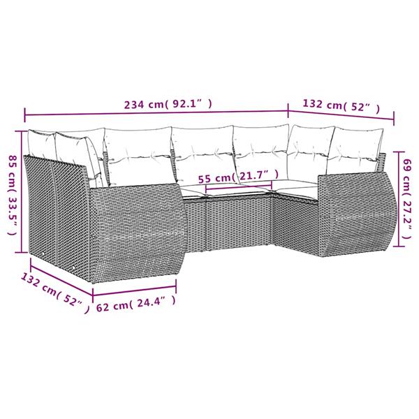 Grote foto vidaxl 6 delige loungeset met kussens poly rattan lichtgrijs tuin en terras tuinmeubelen
