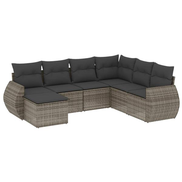 Grote foto vidaxl 7 delige loungeset met kussens poly rattan grijs tuin en terras tuinmeubelen