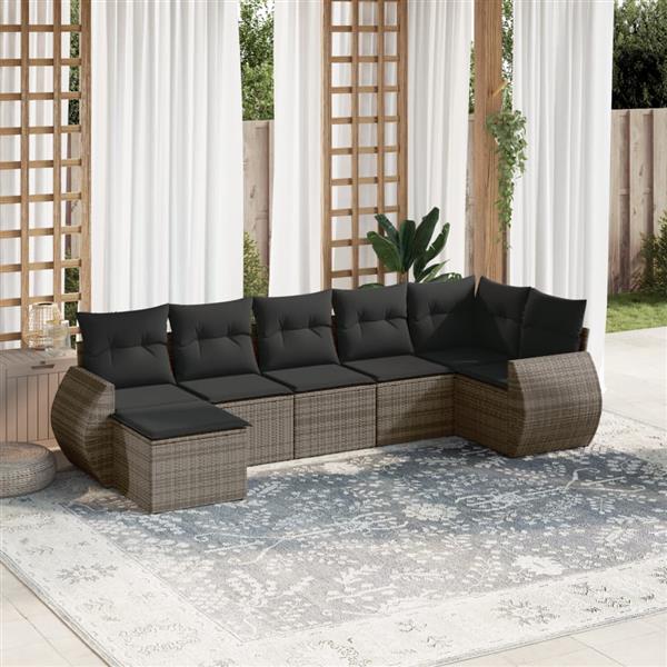 Grote foto vidaxl 7 delige loungeset met kussens poly rattan grijs tuin en terras tuinmeubelen