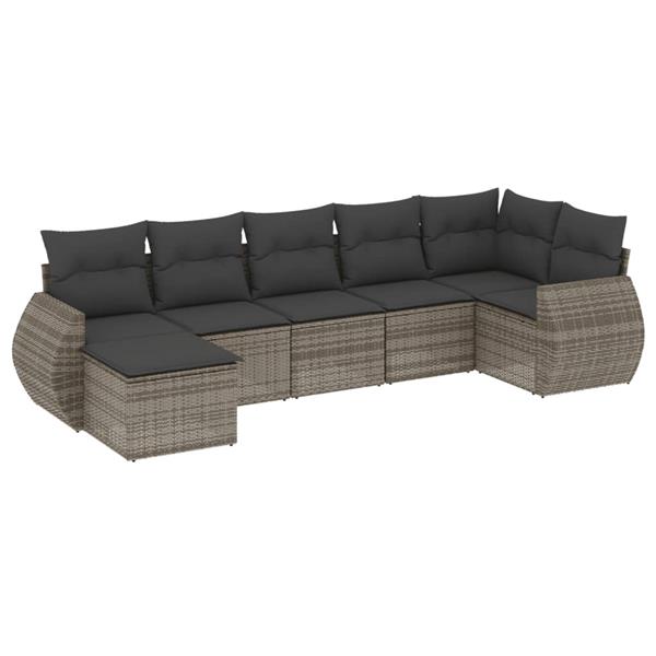 Grote foto vidaxl 7 delige loungeset met kussens poly rattan grijs tuin en terras tuinmeubelen