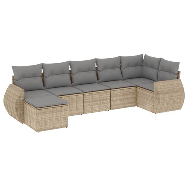 Grote foto vidaxl 7 delige loungeset met kussens poly rattan beige tuin en terras tuinmeubelen