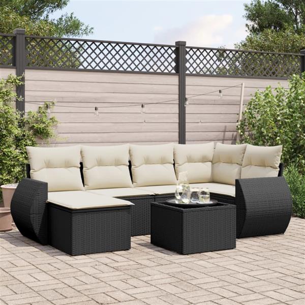 Grote foto vidaxl 7 delige loungeset met kussens poly rattan zwart tuin en terras tuinmeubelen