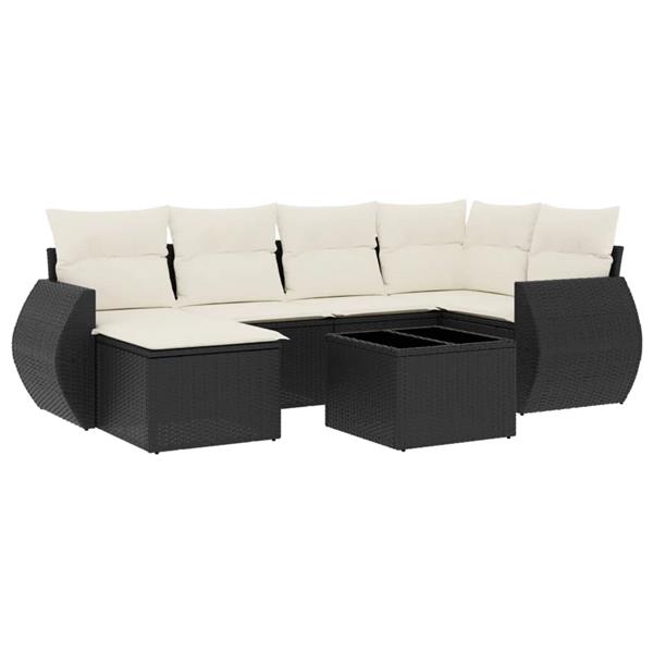 Grote foto vidaxl 7 delige loungeset met kussens poly rattan zwart tuin en terras tuinmeubelen