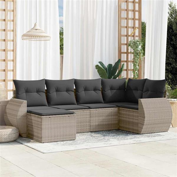Grote foto vidaxl 6 delige loungeset met kussens poly rattan lichtgrijs tuin en terras tuinmeubelen