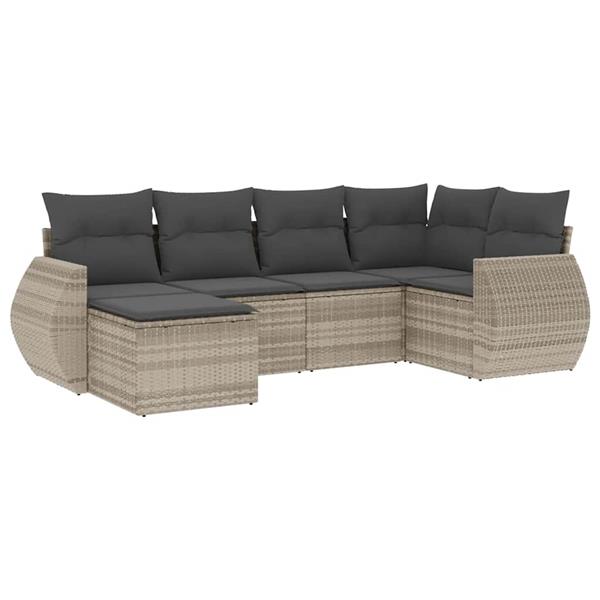 Grote foto vidaxl 6 delige loungeset met kussens poly rattan lichtgrijs tuin en terras tuinmeubelen