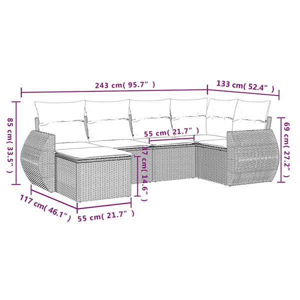 Grote foto vidaxl 6 delige loungeset met kussens poly rattan lichtgrijs tuin en terras tuinmeubelen