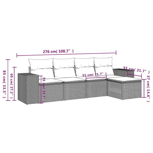 Grote foto vidaxl 5 delige loungeset met kussens poly rattan lichtgrijs tuin en terras tuinmeubelen