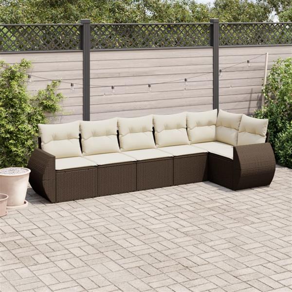 Grote foto vidaxl 6 delige loungeset met kussens poly rattan bruin tuin en terras tuinmeubelen