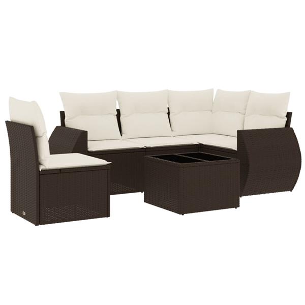 Grote foto vidaxl 6 delige loungeset met kussens poly rattan bruin tuin en terras tuinmeubelen