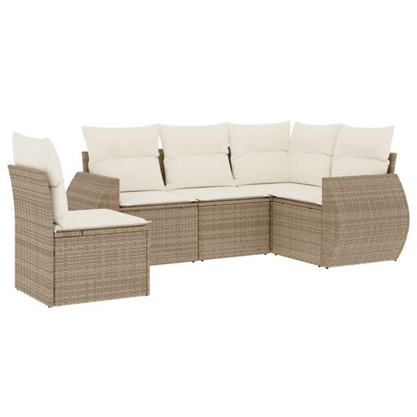 Grote foto vidaxl 5 delige loungeset met kussens poly rattan beige tuin en terras tuinmeubelen