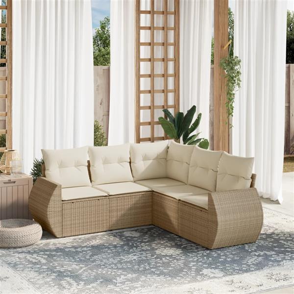 Grote foto vidaxl 5 delige loungeset met kussens poly rattan beige tuin en terras tuinmeubelen