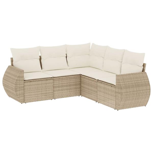 Grote foto vidaxl 5 delige loungeset met kussens poly rattan beige tuin en terras tuinmeubelen