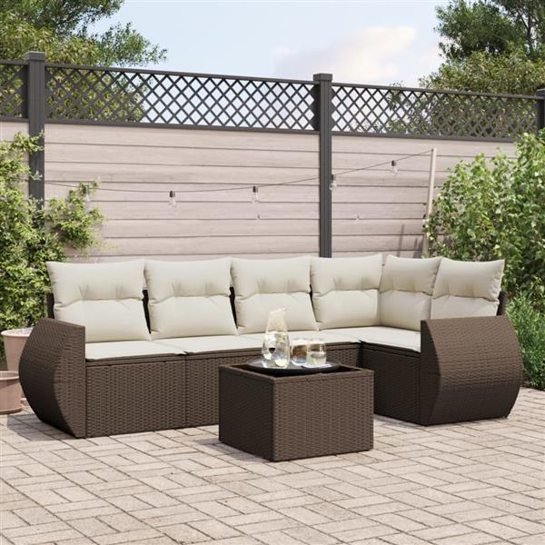 Grote foto vidaxl 6 delige loungeset met kussens poly rattan bruin tuin en terras tuinmeubelen