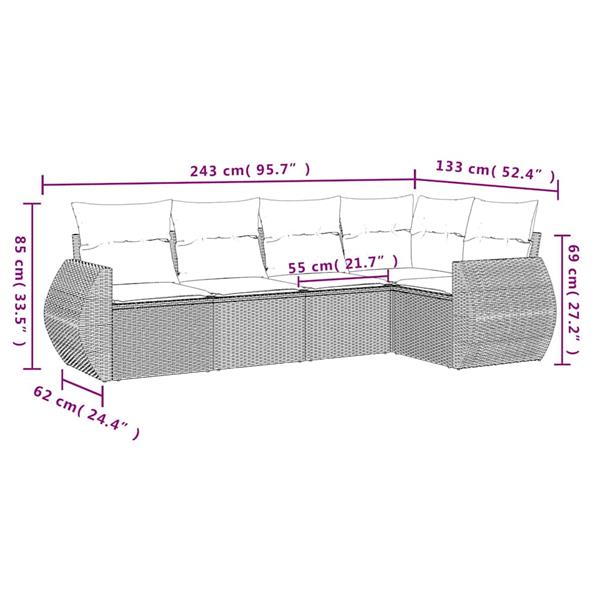 Grote foto vidaxl 5 delige loungeset met kussens poly rattan lichtgrijs tuin en terras tuinmeubelen