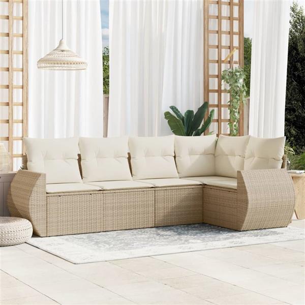 Grote foto vidaxl 5 delige loungeset met kussens poly rattan beige tuin en terras tuinmeubelen