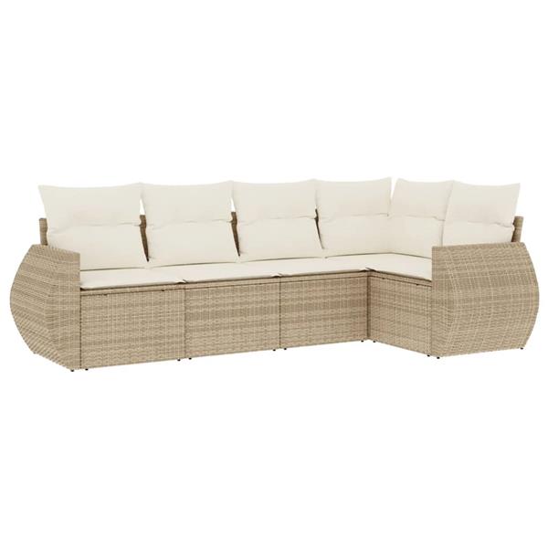 Grote foto vidaxl 5 delige loungeset met kussens poly rattan beige tuin en terras tuinmeubelen