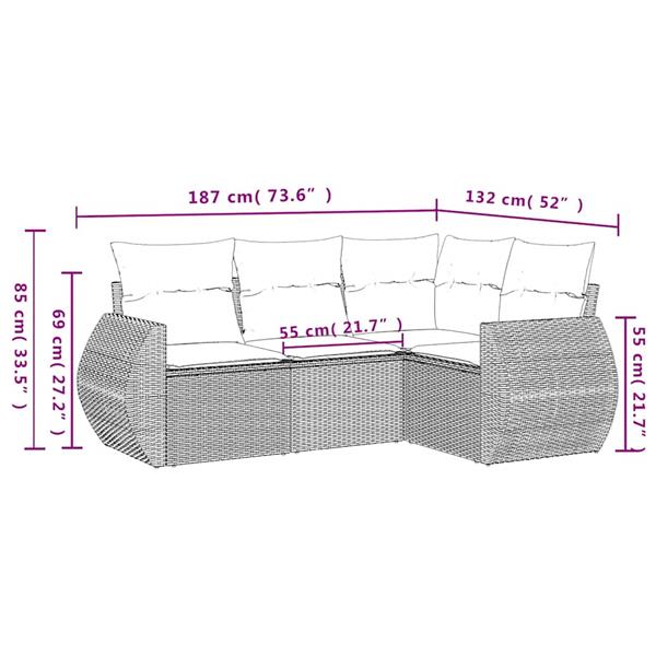 Grote foto vidaxl 4 delige loungeset met kussens poly rattan lichtgrijs tuin en terras tuinmeubelen