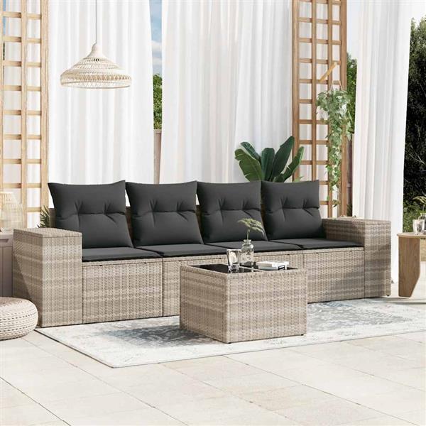 Grote foto vidaxl 5 delige loungeset met kussens poly rattan lichtgrijs tuin en terras tuinmeubelen