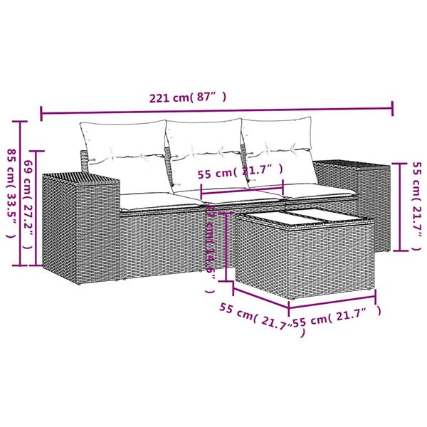 Grote foto vidaxl 4 delige loungeset met kussens poly rattan lichtgrijs tuin en terras tuinmeubelen