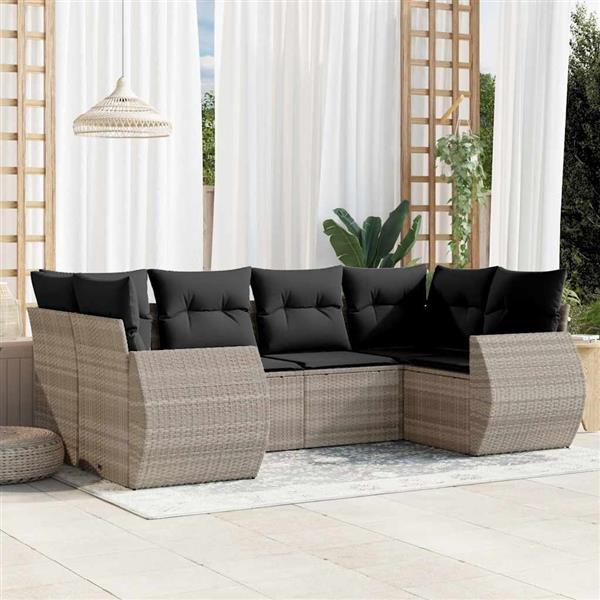 Grote foto vidaxl 6 delige loungeset met kussens poly rattan lichtgrijs tuin en terras tuinmeubelen