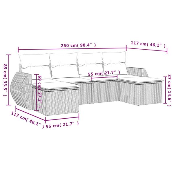 Grote foto vidaxl 6 delige loungeset met kussens poly rattan beige tuin en terras tuinmeubelen