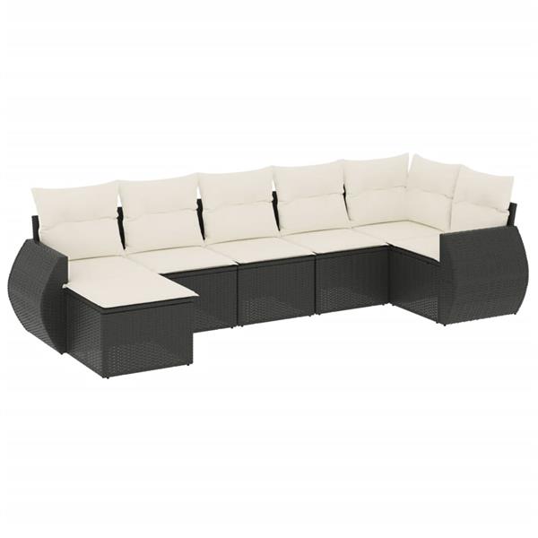 Grote foto vidaxl 7 delige loungeset met kussens poly rattan zwart tuin en terras tuinmeubelen